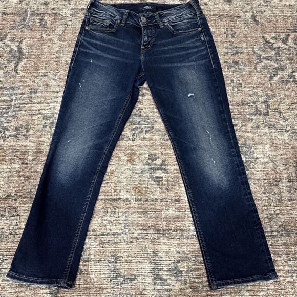 Silver Jeans Suki Mid Slim Straight Women’s 28 x 22 1/2 Distressed Blue Denim - Picture 1 of 16